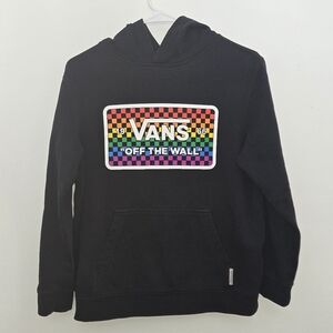 Vans Off The Wall  Youth Large Black Hoodie Rainbow Checker Wall